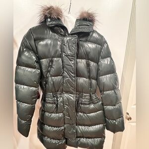 Moncler Women Aphrotiti Giubboto Jacket Green with Real Fox Fur size 5